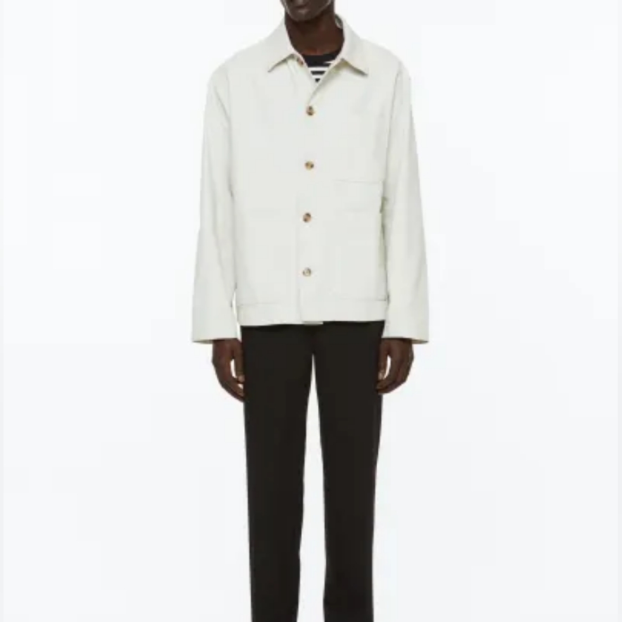 H&M Men's Regular-Fit Twill Shacket Cotton Twill Taupe/Off White Size L Bnwt — image 3 of 8